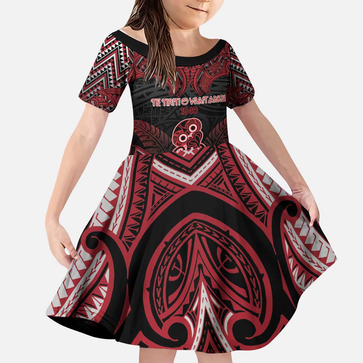 Personalised New Zealand Waitangi Day Kid Short Sleeve Dress Te Tiriti O Waitangi 1840 DT05 KID Black - Polynesian Pride