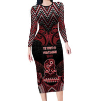 Personalised New Zealand Waitangi Day Long Sleeve Bodycon Dress Te Tiriti O Waitangi 1840 DT05 Long Dress Black - Polynesian Pride