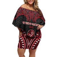Personalised New Zealand Waitangi Day Off Shoulder Short Dress Te Tiriti O Waitangi 1840 DT05 Women Black - Polynesian Pride