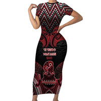 Personalised New Zealand Waitangi Day Short Sleeve Bodycon Dress Te Tiriti O Waitangi 1840 DT05 Long Dress Black - Polynesian Pride