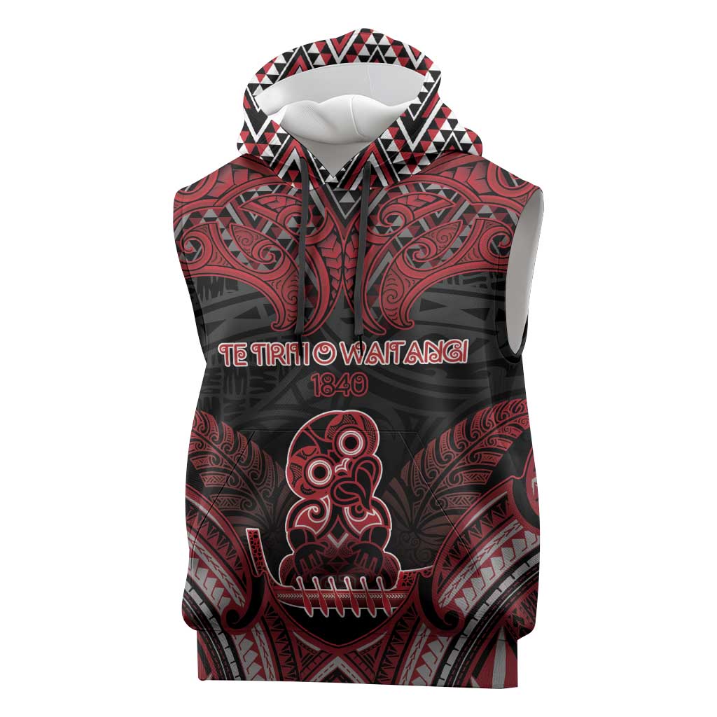 Personalised New Zealand Waitangi Day Sleeveless Hoodie Te Tiriti O Waitangi 1840 DT05 Black - Polynesian Pride