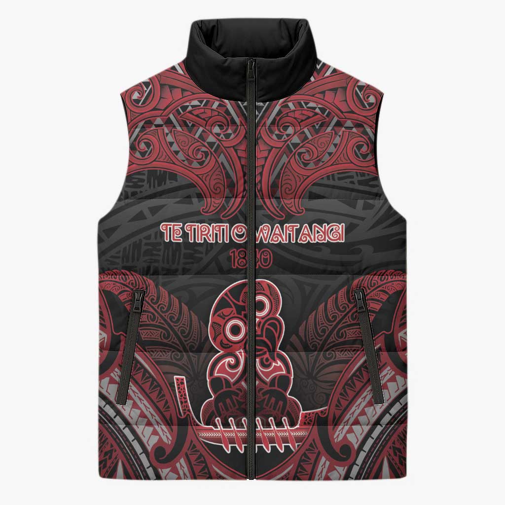 Personalised New Zealand Waitangi Day Sleeveless Puffer Jacket Te Tiriti O Waitangi 1840 DT05 Unisex Black - Polynesian Pride