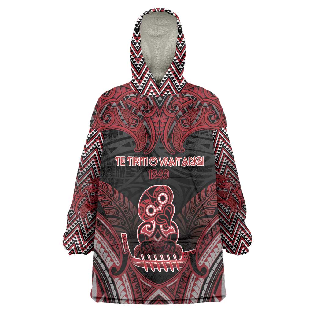 Personalised New Zealand Waitangi Day Wearable Blanket Hoodie Te Tiriti O Waitangi 1840 DT05 One Size Black - Polynesian Pride