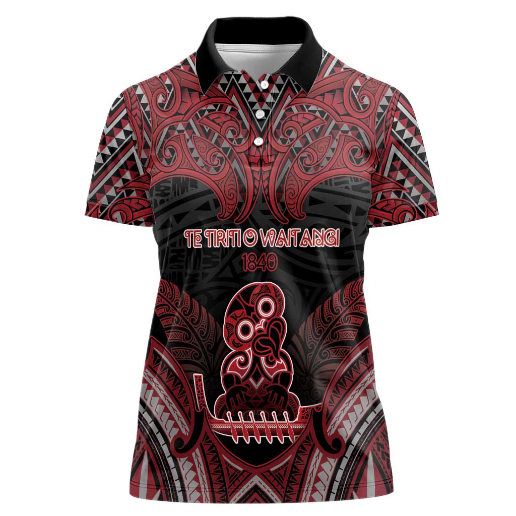 Personalised New Zealand Waitangi Day Women Polo Shirt Te Tiriti O Waitangi 1840 DT05 Female Black - Polynesian Pride