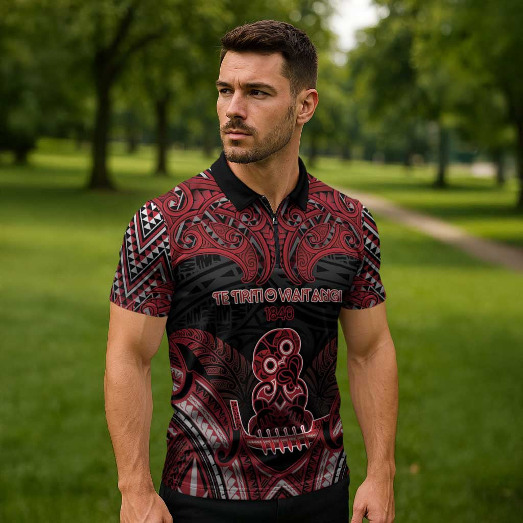 Personalised New Zealand Waitangi Day Zipper Polo Shirt Te Tiriti O Waitangi 1840 DT05 - Polynesian Pride