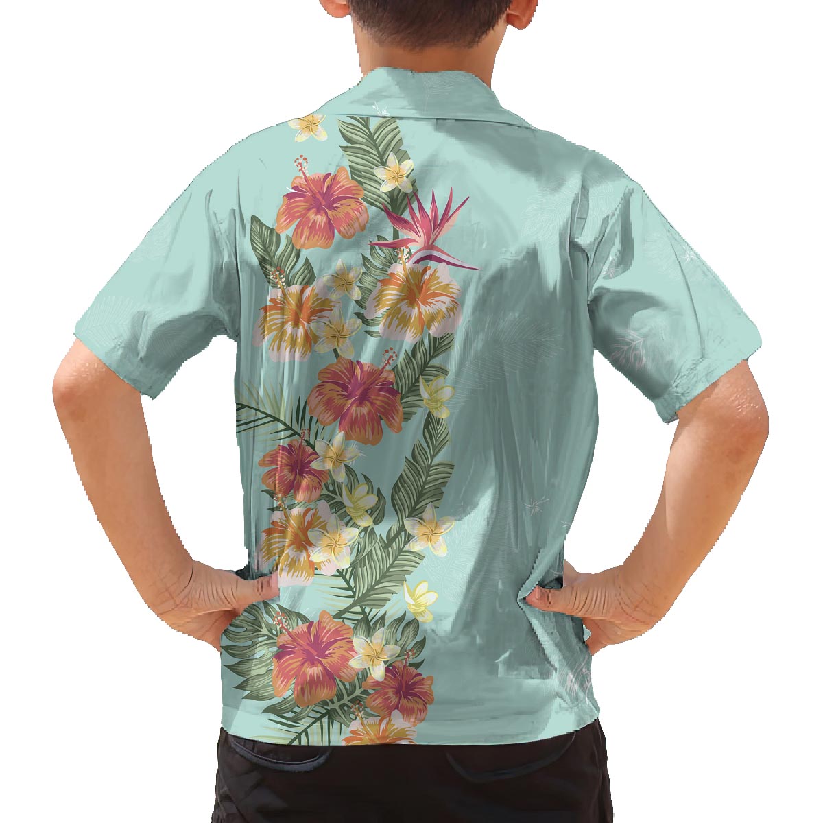 Hawaii Tropical Family Matching Outfit Hibiscus Flowers Polynesian Off Shoulder Long Sleeve Dress And Shirt Family Set - Polynesian Pride