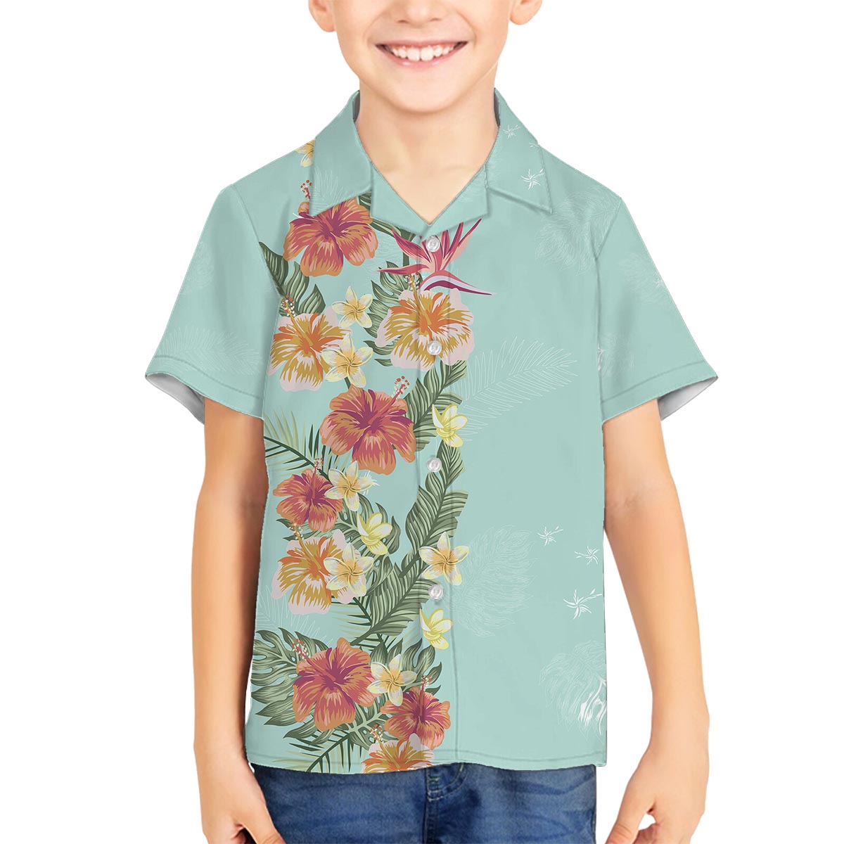 Hawaii Tropical Family Matching Outfit Hibiscus Flowers Polynesian Off Shoulder Long Sleeve Dress And Shirt Family Set Son's Shirt - Polynesian Pride