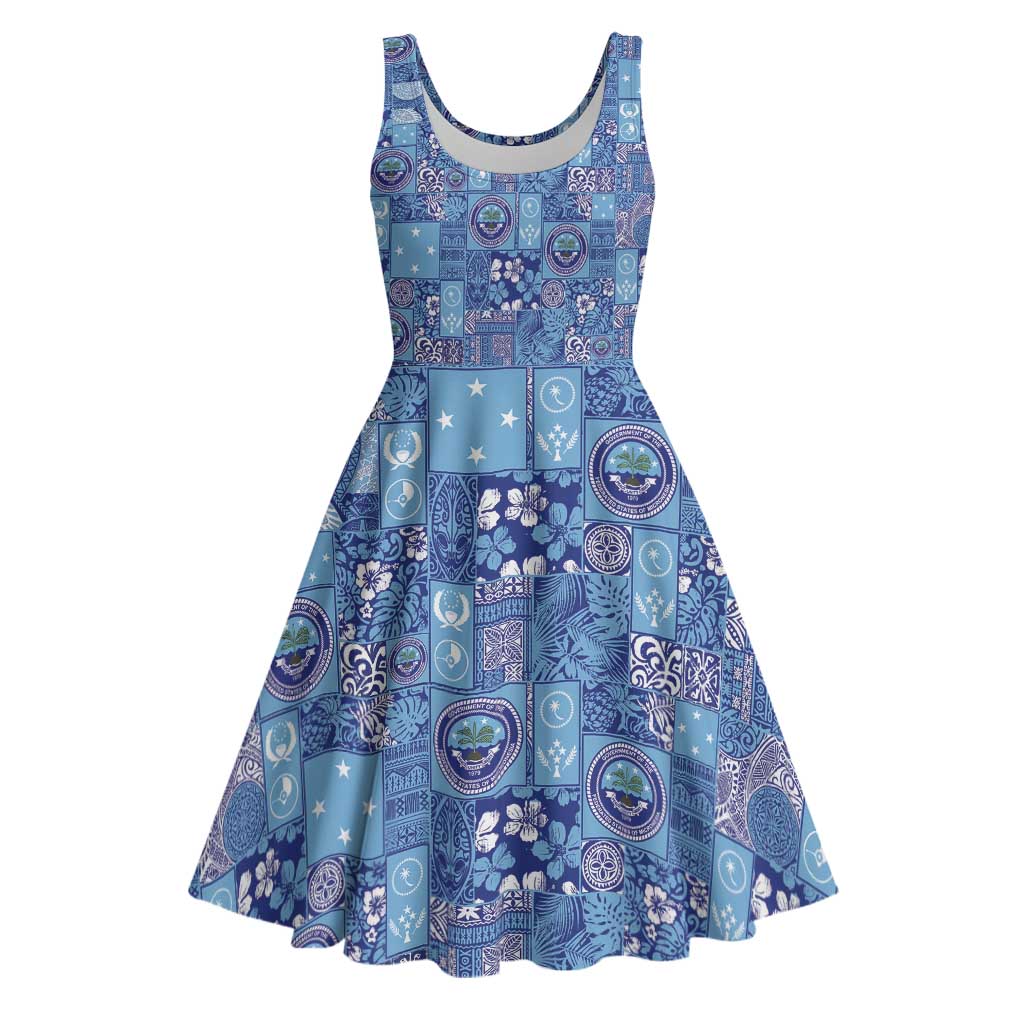 Federated States of Micronesia Merry Christmas Midi Dress Pacific Patchwork Xmas Vibes LT9 Blue - Polynesian Pride