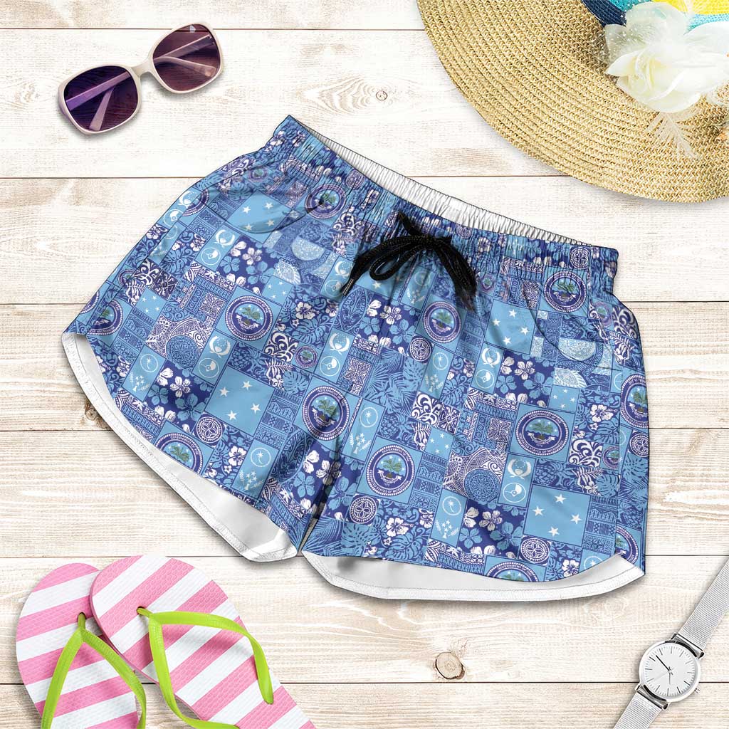 Federated States of Micronesia Merry Christmas Shorts for Women Pacific Patchwork Xmas Vibes - Polynesian Pride