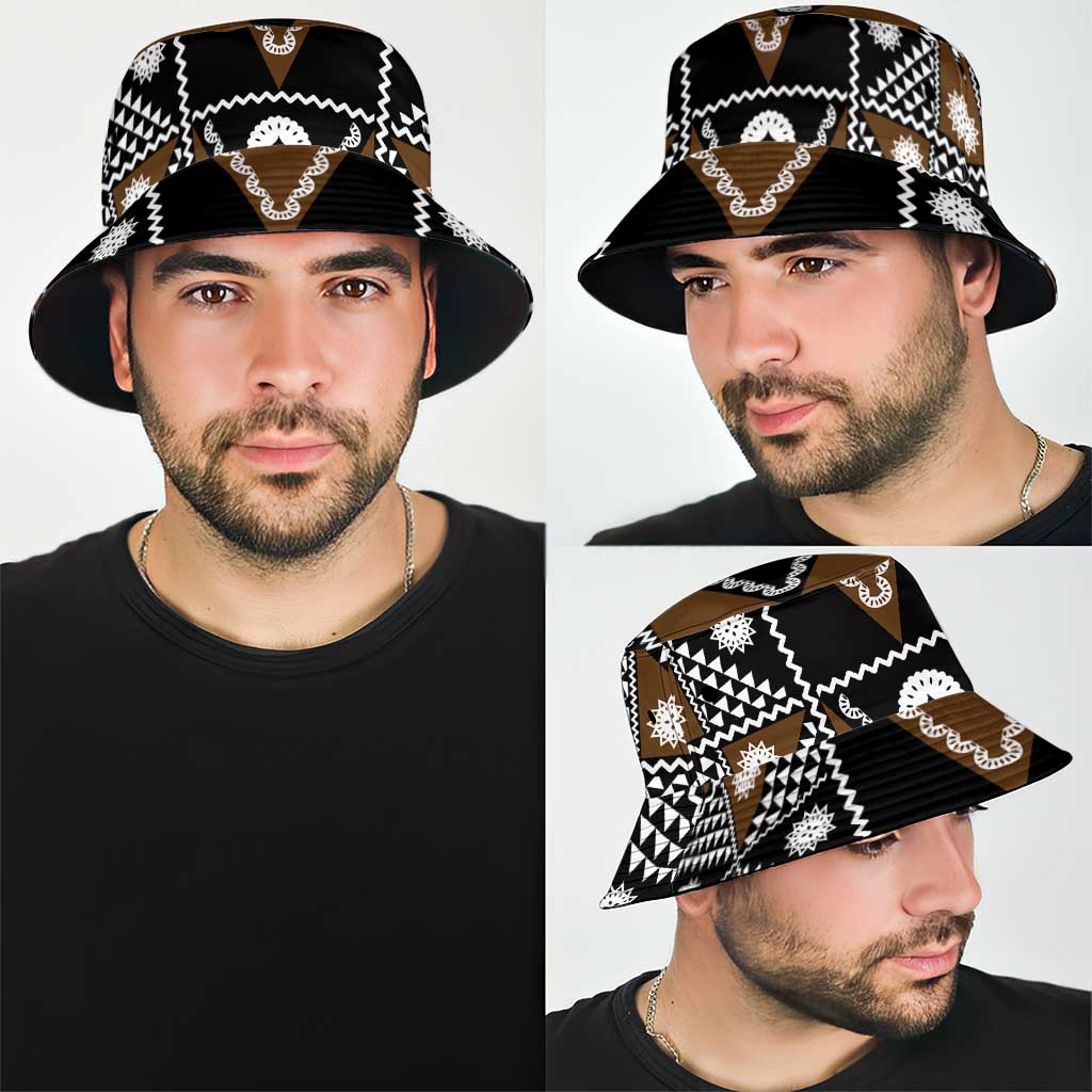 Fiji Brown Masi Pattern Bucket Hat Fijian Tapa
