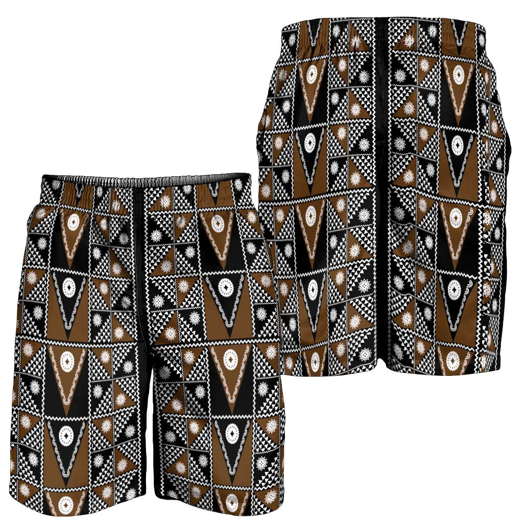 Fiji Brown Masi Pattern Shorts for Men Fijian Tapa