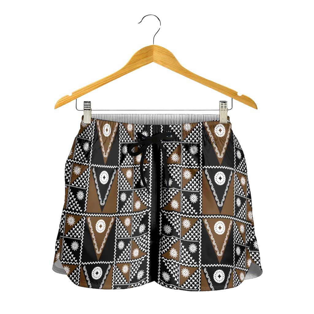 Fiji Brown Masi Pattern Shorts for Women Fijian Tapa