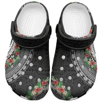 Fiji Hibiscus Clogs Shoes Tapa Masi Motifs with Tropical Plants LT03 Black - Polynesian Pride