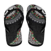 Fiji Hibiscus Flip Flops Tapa Masi Motifs with Tropical Plants LT03 - Polynesian Pride