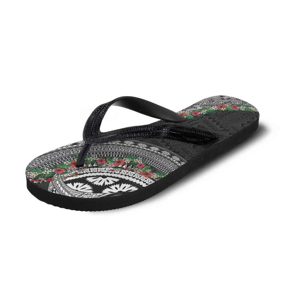 Fiji Hibiscus Flip Flops Tapa Masi Motifs with Tropical Plants LT03 - Polynesian Pride