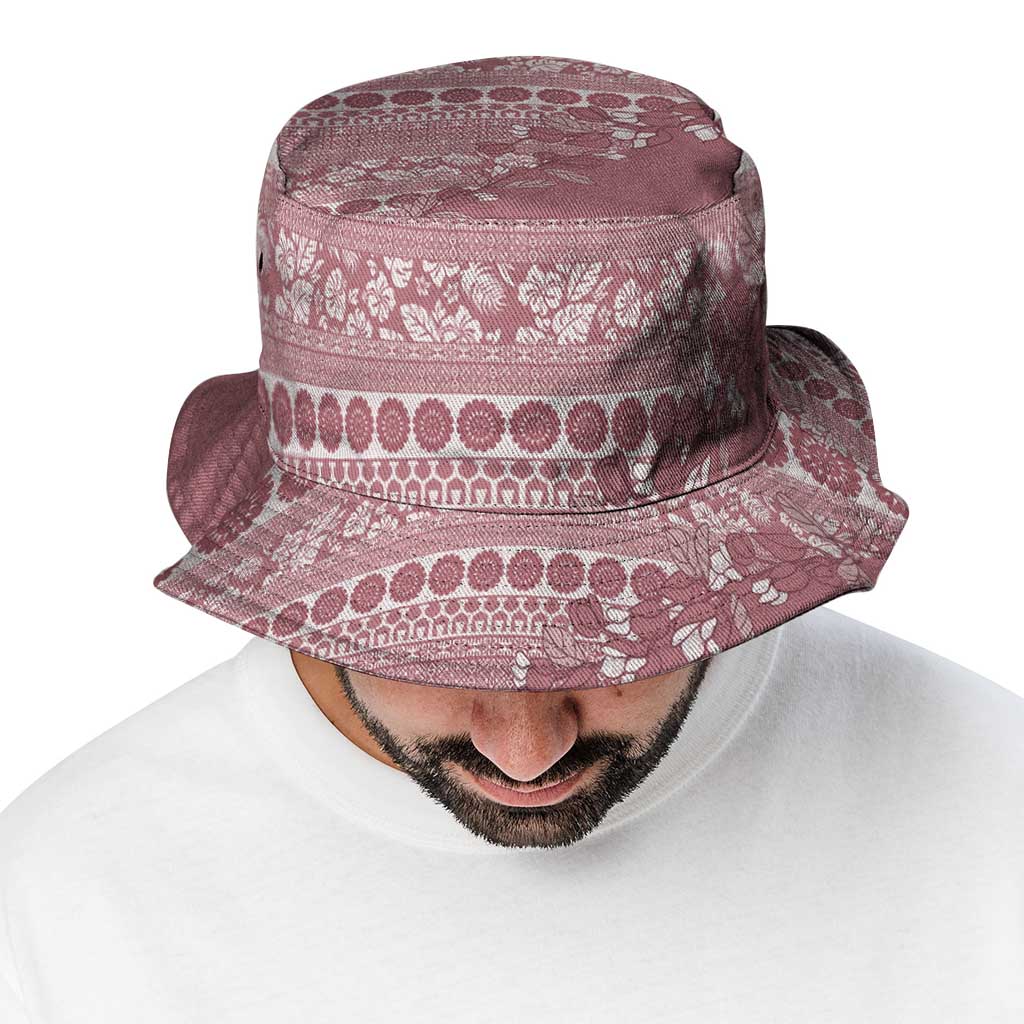 Fiji Marau na Kerisimasi Bucket Hat Dusty Rose Tagimoucia Tapa Masi Tribal LT9 - Polynesian Pride