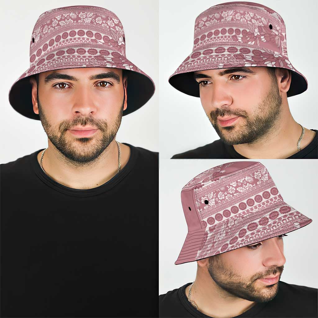 Fiji Marau na Kerisimasi Bucket Hat Dusty Rose Tagimoucia Tapa Masi Tribal LT9 - Polynesian Pride