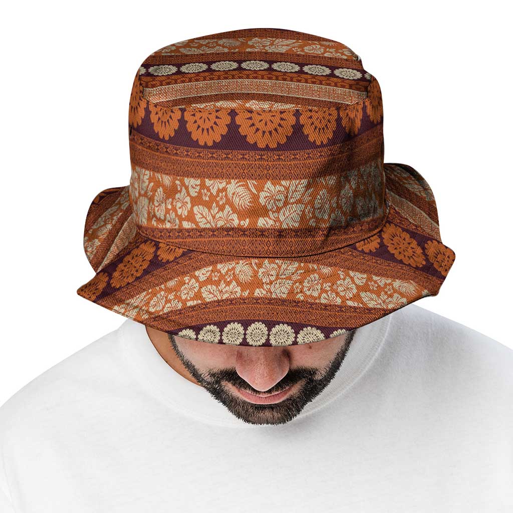 Fiji Marau na Kerisimasi Bucket Hat Gold Tapa Masi Inspired Christmas LT9 - Polynesian Pride