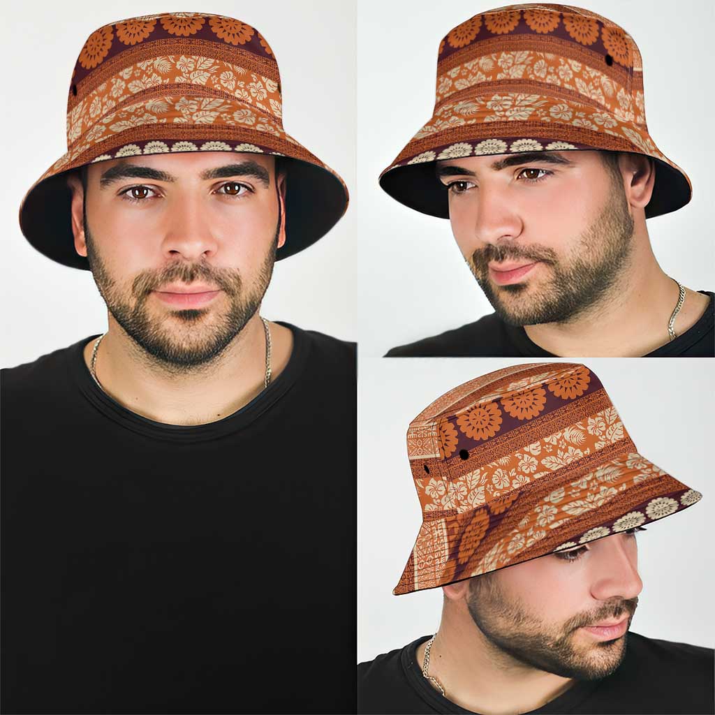 Fiji Marau na Kerisimasi Bucket Hat Gold Tapa Masi Inspired Christmas LT9 - Polynesian Pride