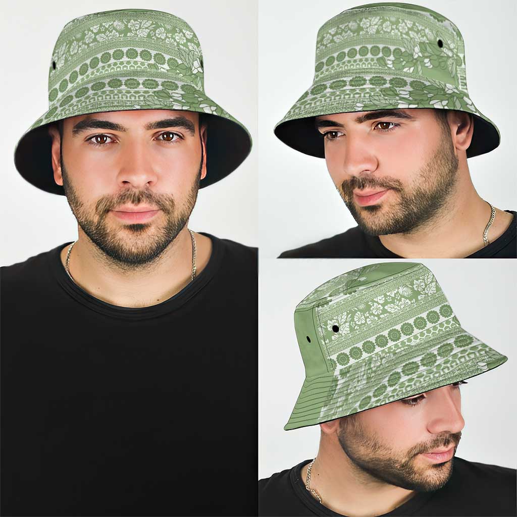 Fiji Marau na Kerisimasi Bucket Hat Sage Green Tagimoucia Tapa Masi Tribal LT9 - Polynesian Pride