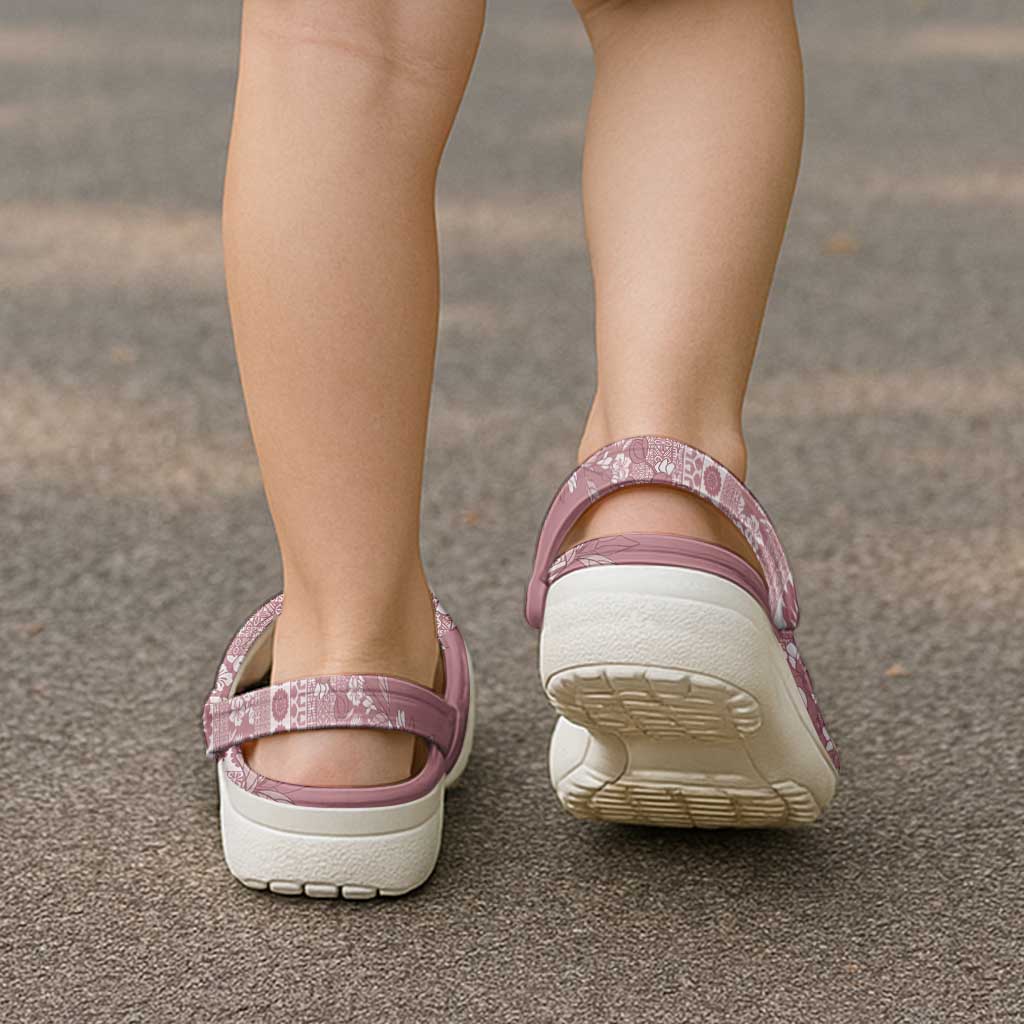 Fiji Marau na Kerisimasi Clogs Shoes Dusty Rose Tagimoucia Tapa Masi Tribal LT9 - Polynesian Pride