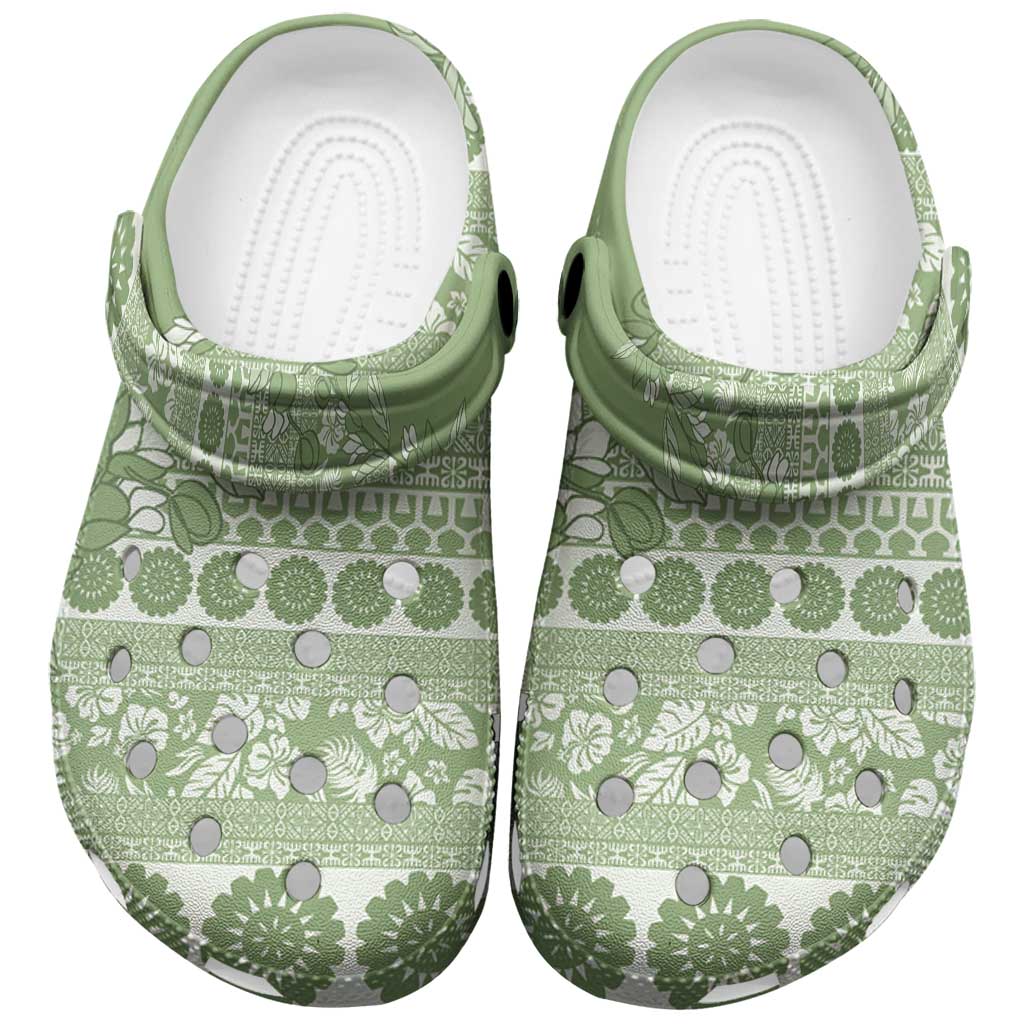 Fiji Marau na Kerisimasi Clogs Shoes Sage Green Tagimoucia Tapa Masi Tribal LT9 Green - Polynesian Pride