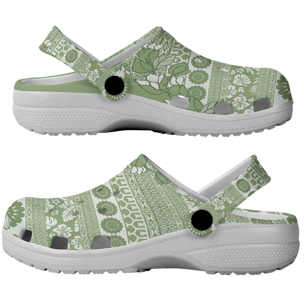 Fiji Marau na Kerisimasi Clogs Shoes Sage Green Tagimoucia Tapa Masi Tribal LT9 - Polynesian Pride