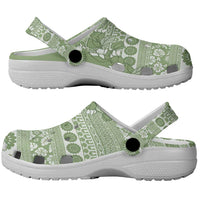 Fiji Marau na Kerisimasi Clogs Shoes Sage Green Tagimoucia Tapa Masi Tribal LT9 - Polynesian Pride