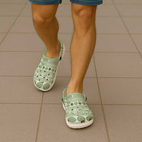 Fiji Marau na Kerisimasi Clogs Shoes Sage Green Tagimoucia Tapa Masi Tribal LT9 - Polynesian Pride