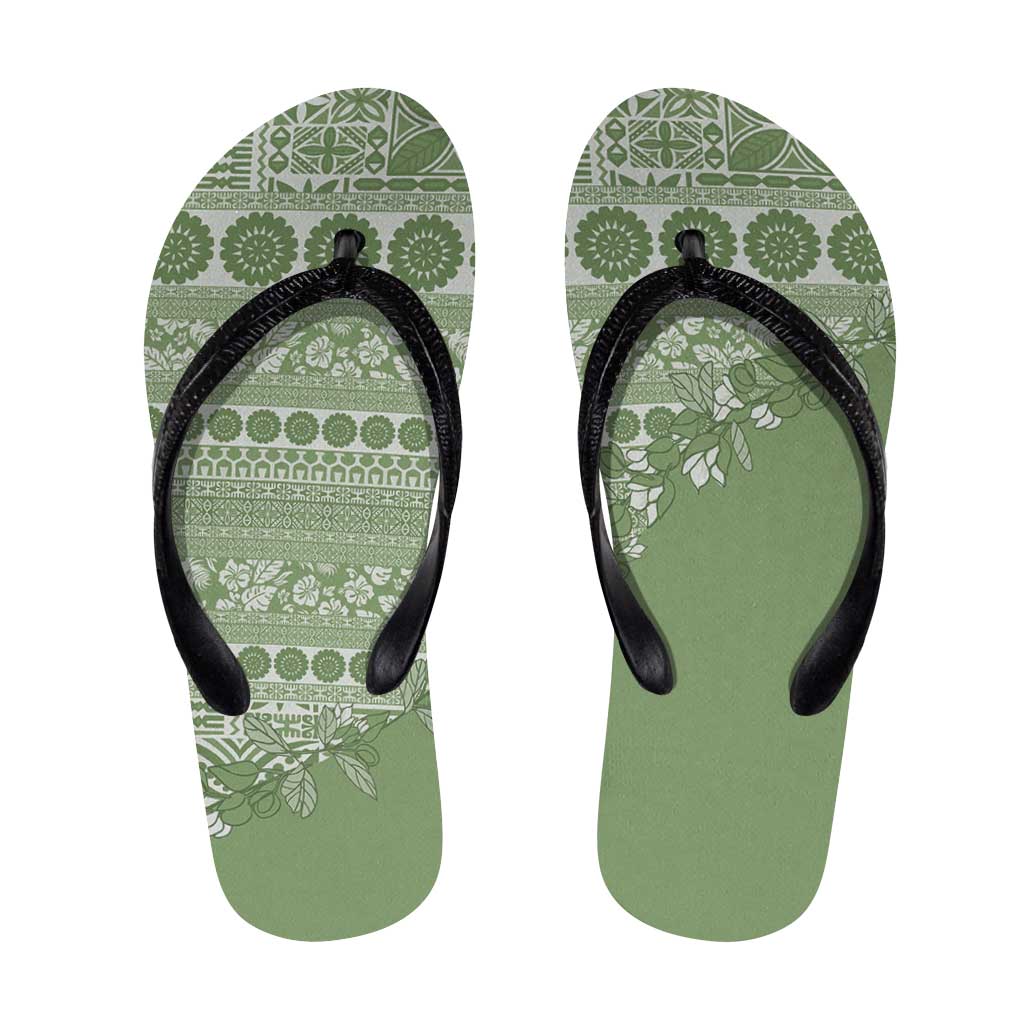 Fiji Marau na Kerisimasi Flip Flops Sage Green Tagimoucia Tapa Masi Tribal LT9 Green - Polynesian Pride