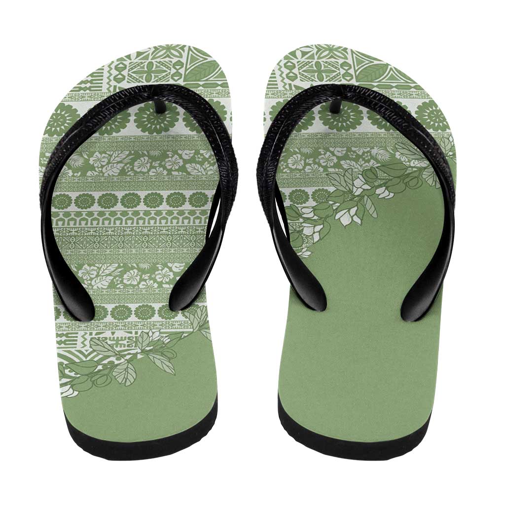 Fiji Marau na Kerisimasi Flip Flops Sage Green Tagimoucia Tapa Masi Tribal LT9 - Polynesian Pride