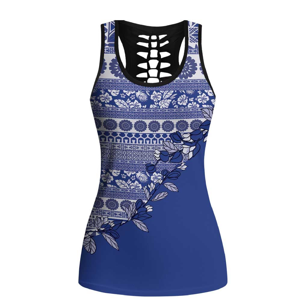 Fiji Marau na Kerisimasi Hollow Tank Top Blue Tagimoucia Tapa Masi Tribal LT9 Female Blue - Polynesian Pride