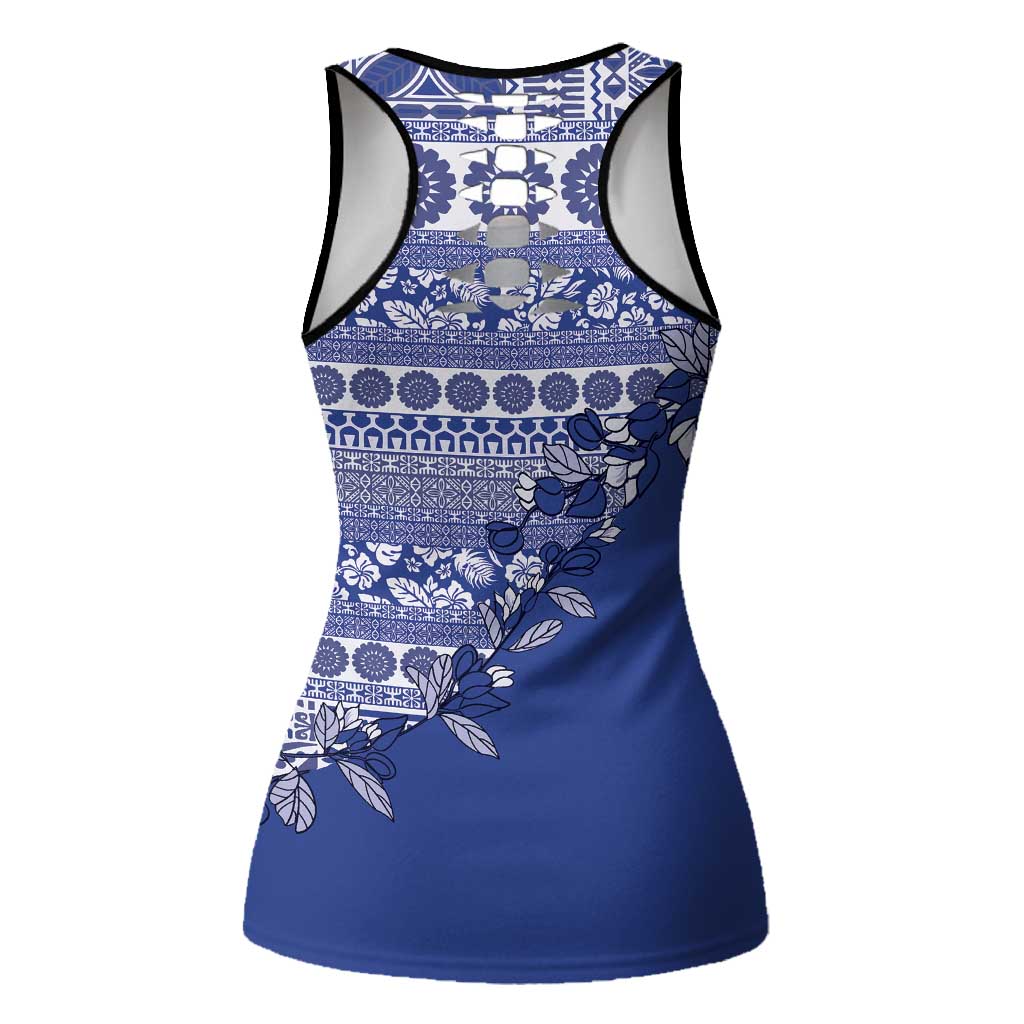 Fiji Marau na Kerisimasi Hollow Tank Top Blue Tagimoucia Tapa Masi Tribal LT9 - Polynesian Pride