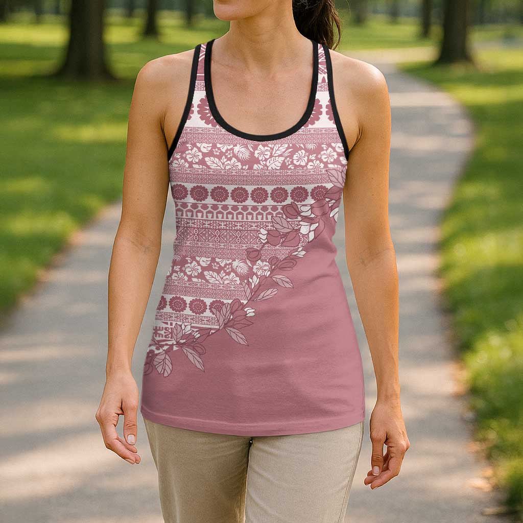Fiji Marau na Kerisimasi Hollow Tank Top Dusty Rose Tagimoucia Tapa Masi Tribal LT9 - Polynesian Pride