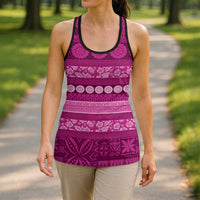Fiji Marau na Kerisimasi Hollow Tank Top Pink Tapa Masi Inspired Christmas - Polynesian Pride