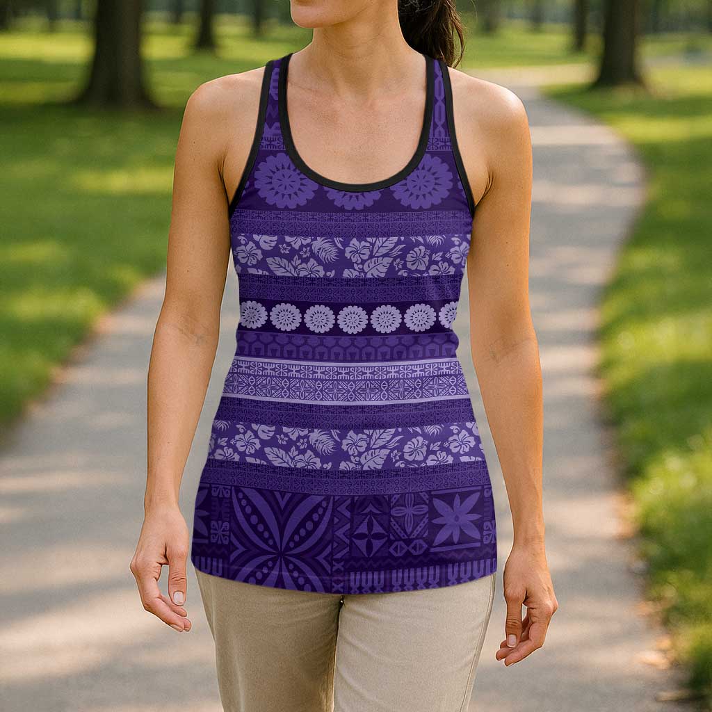 Fiji Marau na Kerisimasi Hollow Tank Top Purple Tapa Masi Inspired Christmas LT9 - Polynesian Pride