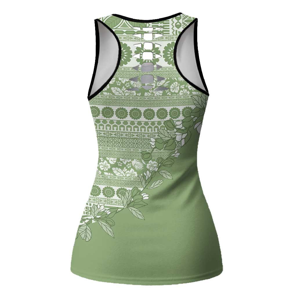 Fiji Marau na Kerisimasi Hollow Tank Top Sage Green Tagimoucia Tapa Masi Tribal LT9 - Polynesian Pride