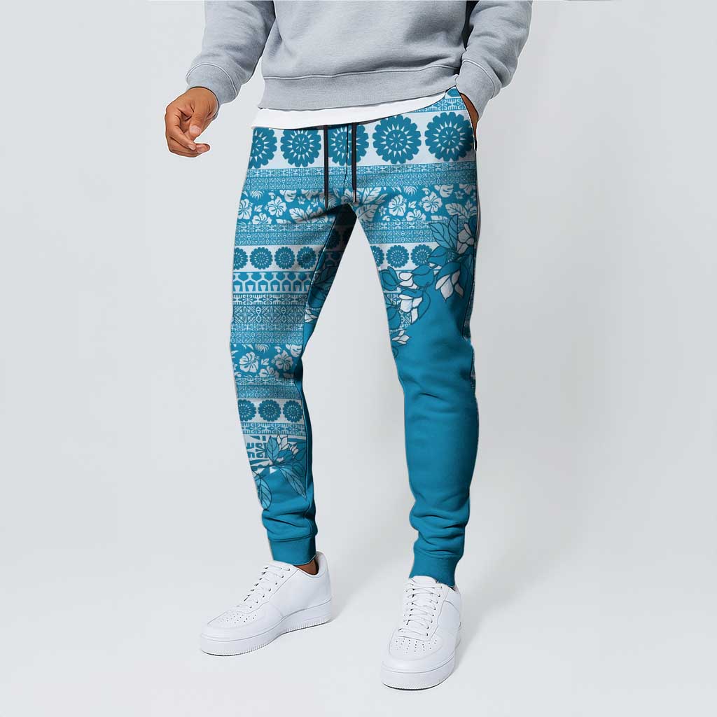 Fiji Marau na Kerisimasi Jogger Pants Aqua Tagimoucia Tapa Masi Tribal LT9 - Polynesian Pride