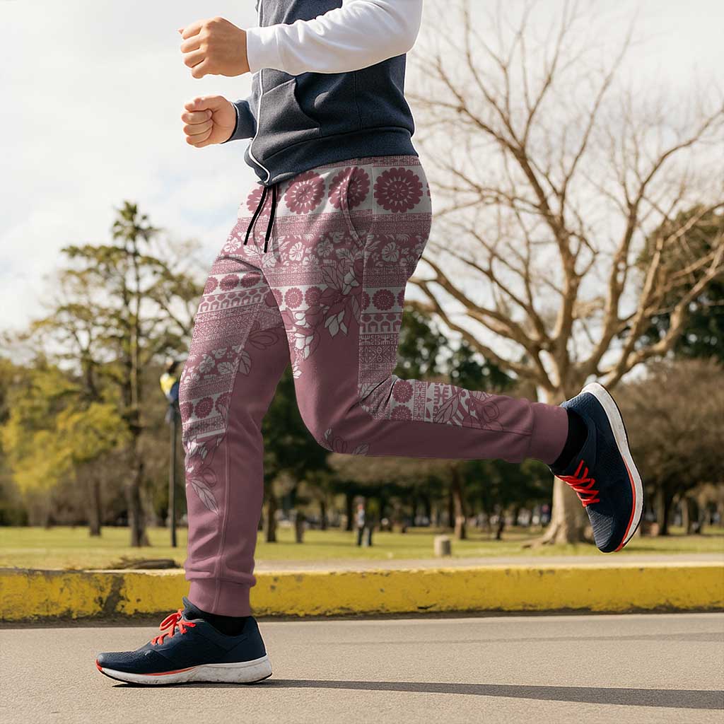 Fiji Marau na Kerisimasi Jogger Pants Dusty Rose Tagimoucia Tapa Masi Tribal LT9 - Polynesian Pride