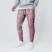Fiji Marau na Kerisimasi Jogger Pants Dusty Rose Tagimoucia Tapa Masi Tribal LT9 - Polynesian Pride