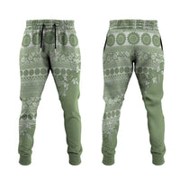 Fiji Marau na Kerisimasi Jogger Pants Sage Green Tagimoucia Tapa Masi Tribal LT9 Green - Polynesian Pride