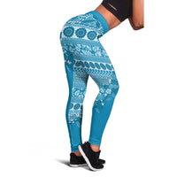 Fiji Marau na Kerisimasi Leggings Aqua Tagimoucia Tapa Masi Tribal LT9 - Polynesian Pride