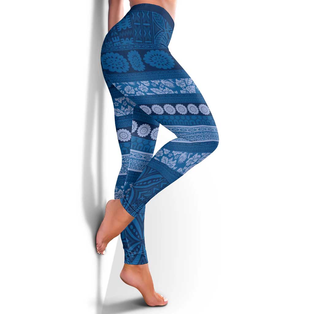 Fiji Marau na Kerisimasi Leggings Blue Tapa Masi Inspired Christmas LT9 - Polynesian Pride