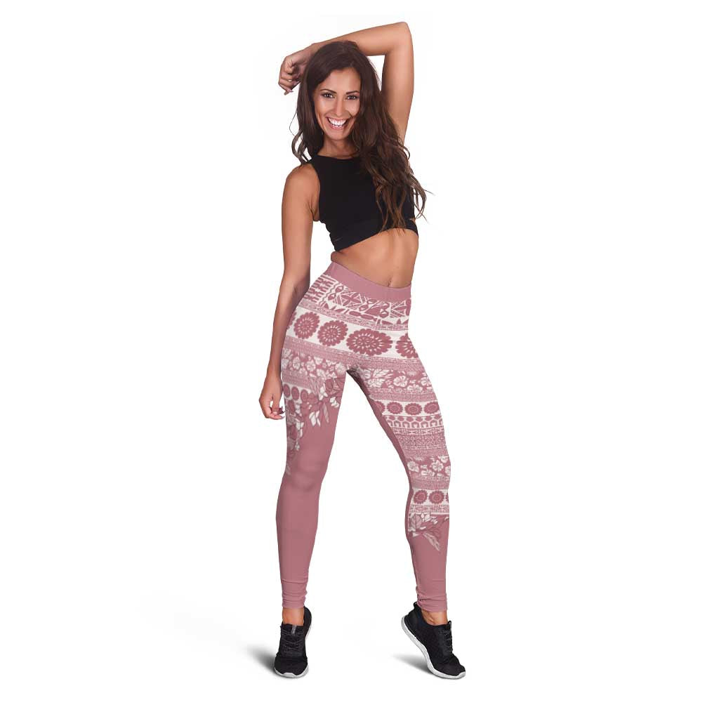 Fiji Marau na Kerisimasi Leggings Dusty Rose Tagimoucia Tapa Masi Tribal LT9 - Polynesian Pride