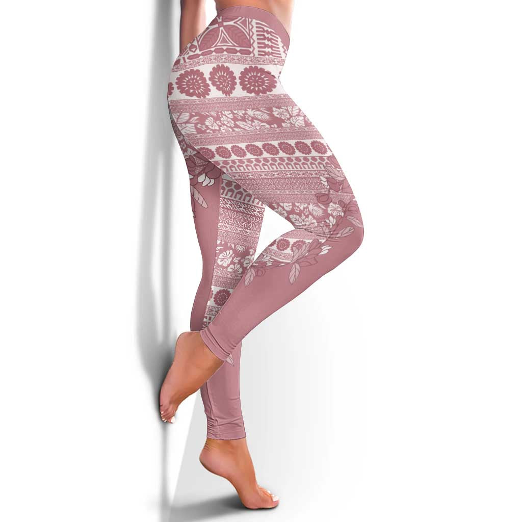 Fiji Marau na Kerisimasi Leggings Dusty Rose Tagimoucia Tapa Masi Tribal LT9 - Polynesian Pride