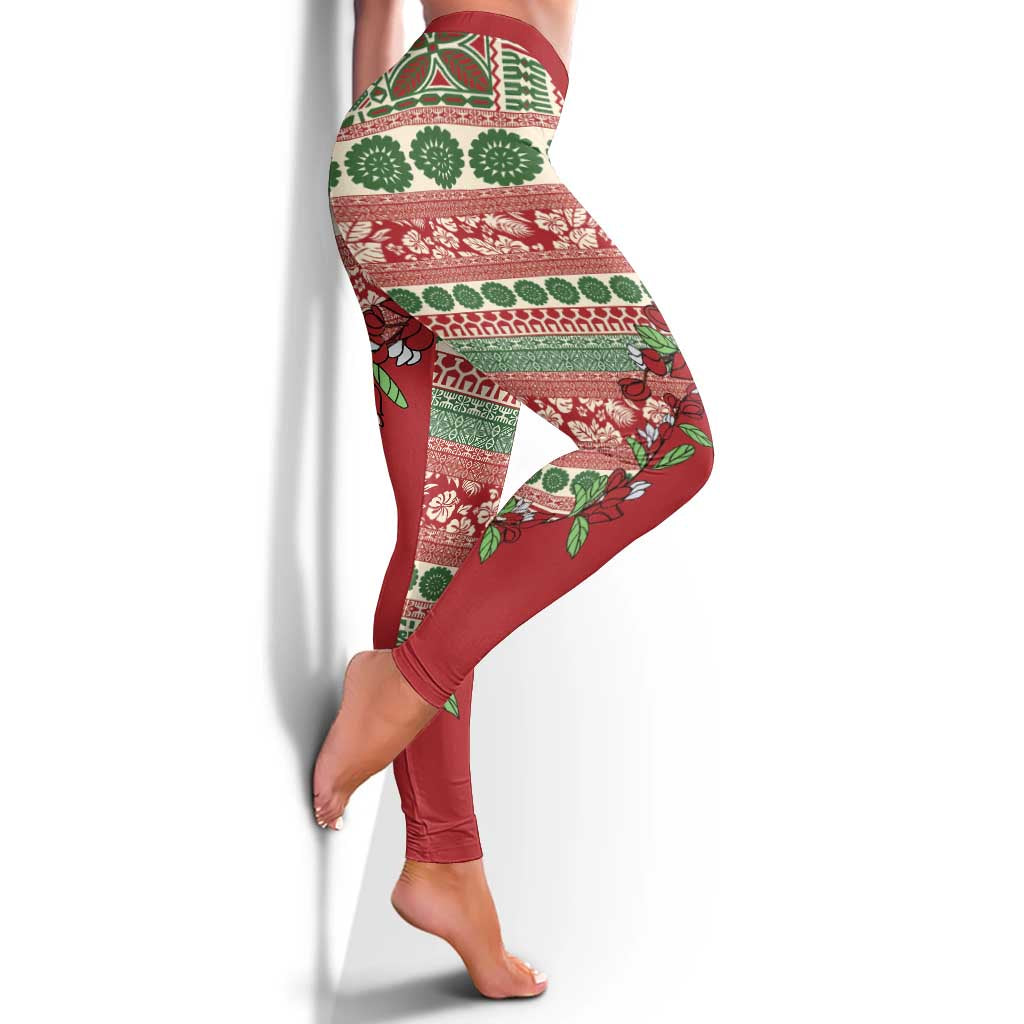 Fiji Marau na Kerisimasi Leggings Red Tagimoucia Tapa Masi Tribal - Polynesian Pride