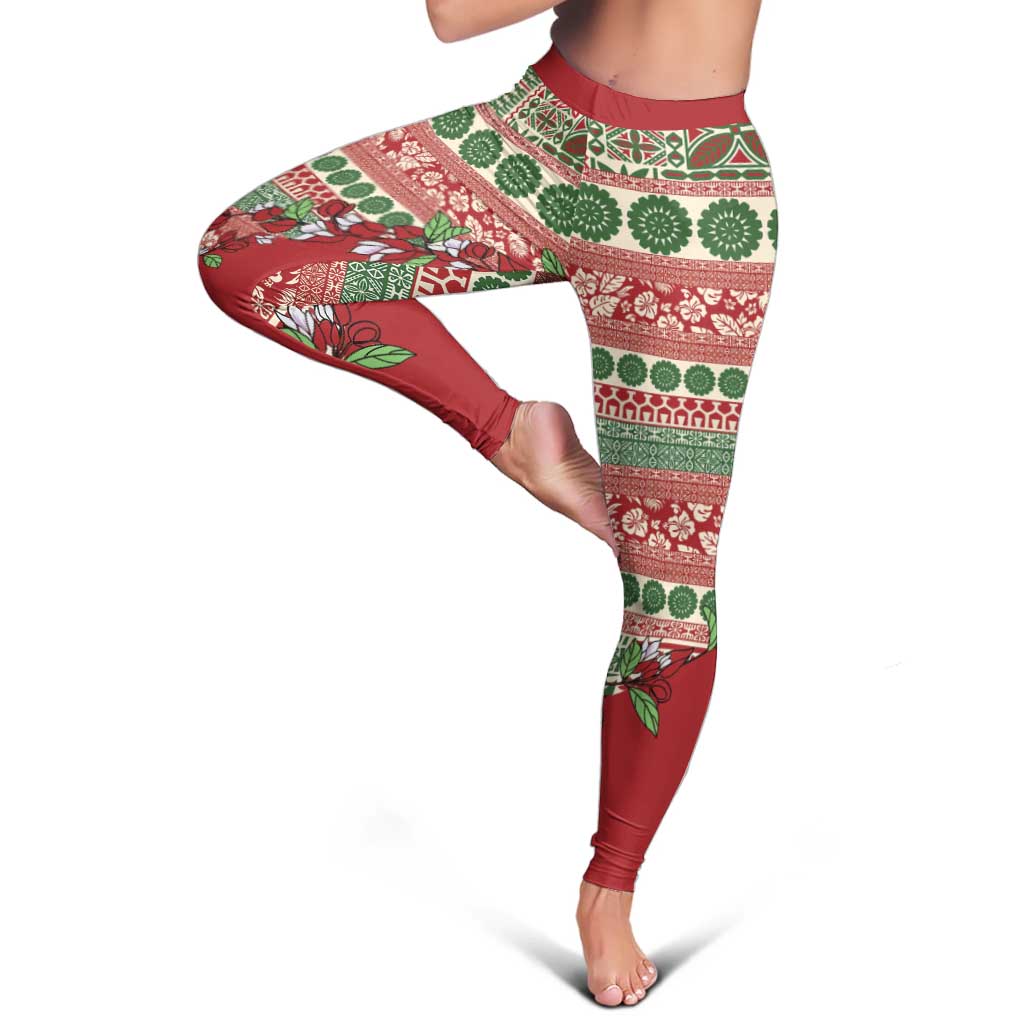 Fiji Marau na Kerisimasi Leggings Red Tagimoucia Tapa Masi Tribal - Polynesian Pride