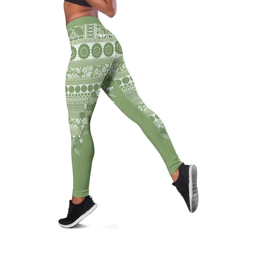 Fiji Marau na Kerisimasi Leggings Sage Green Tagimoucia Tapa Masi Tribal LT9 Green - Polynesian Pride