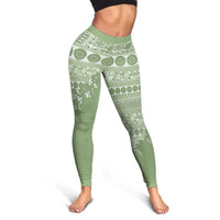 Fiji Marau na Kerisimasi Leggings Sage Green Tagimoucia Tapa Masi Tribal LT9 - Polynesian Pride