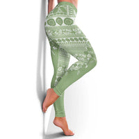 Fiji Marau na Kerisimasi Leggings Sage Green Tagimoucia Tapa Masi Tribal LT9 - Polynesian Pride
